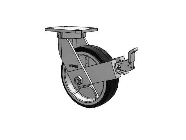 410 Series Top Plate Swivel Caster with 10 x 3 Black Tread on Black Enamel Core MR - Moldon Rubber (Cast Iron Core) Wheel and Face Brake