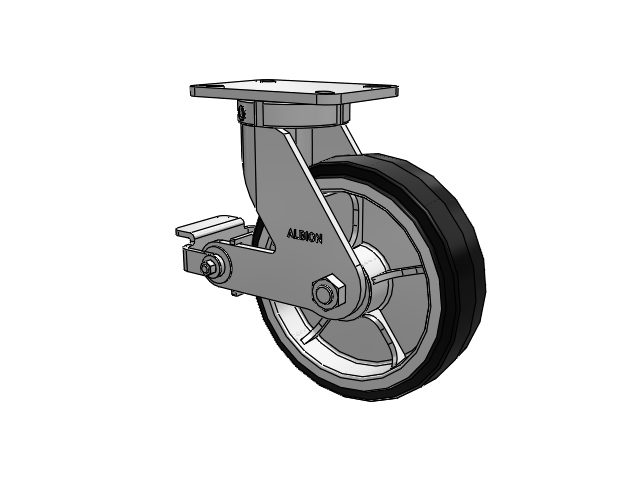 410 Series Top Plate Swivel Caster with 10 x 3 Black Tread on Black Enamel Core MR - Moldon Rubber (Cast Iron Core) Wheel and Poly Cam Brake