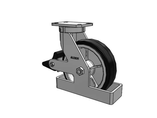 410 Series Top Plate Swivel Caster with 10 x 3 Black Tread on Black Enamel Core MR - Moldon Rubber (Cast Iron Core) Wheel and Poly Lock Integrated Brake