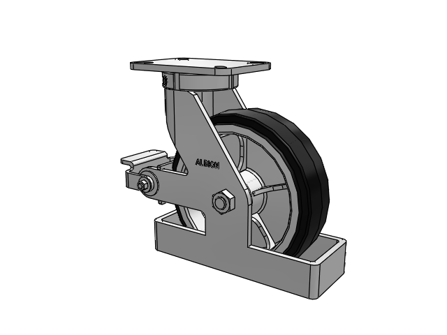 410 Series Top Plate Swivel Caster with 10 x 3 Black Tread on Black Enamel Core MR - Moldon Rubber (Cast Iron Core) Wheel and Poly Cam Brake