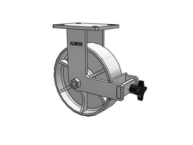 410 Series Top Plate Rigid Caster with 10 x 3 Black Tread on Black Enamel Core MR - Moldon Rubber (Cast Iron Core) Wheel and Face Brake