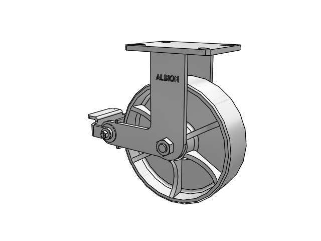 410 Series Top Plate Rigid Caster with 10 x 3 Black Tread on Black Enamel Core MR - Moldon Rubber (Cast Iron Core) Wheel and Poly Cam Brake