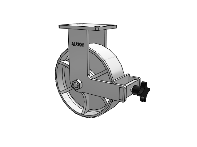 410 Series Top Plate Rigid Caster with 10 x 3 Black Tread on Black Enamel Core MR - Moldon Rubber (Cast Iron Core) Wheel and Face Brake