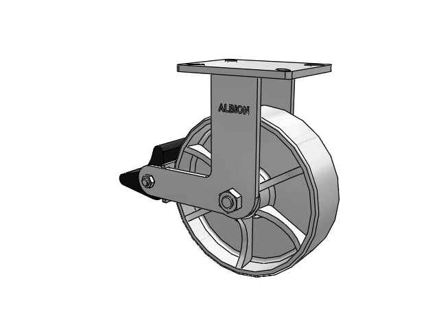 410 Series Top Plate Rigid Caster with 10 x 3 Black Tread on Black Enamel Core MR - Moldon Rubber (Cast Iron Core) Wheel and Poly Lock Integrated Brake