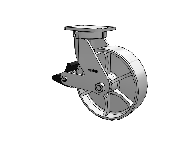 410 Series Top Plate Swivel Caster with 10 x 3 Black Tread on Black Enamel Core MR - Moldon Rubber (Cast Iron Core) Wheel and Poly Lock Integrated Brake