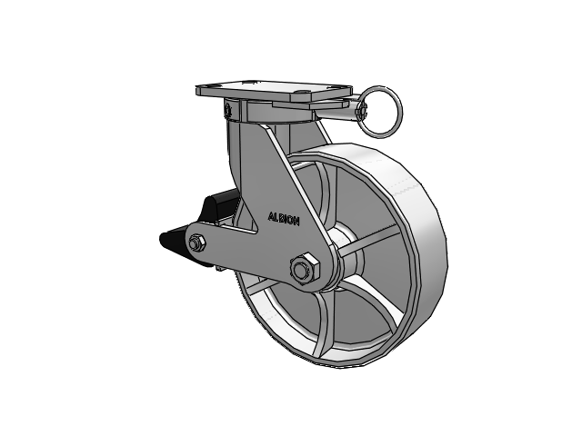 410 Series Top Plate Swivel Caster with 10 x 3 Black Tread on Black Enamel Core MR - Moldon Rubber (Cast Iron Core) Wheel and Poly Lock Integrated Brake