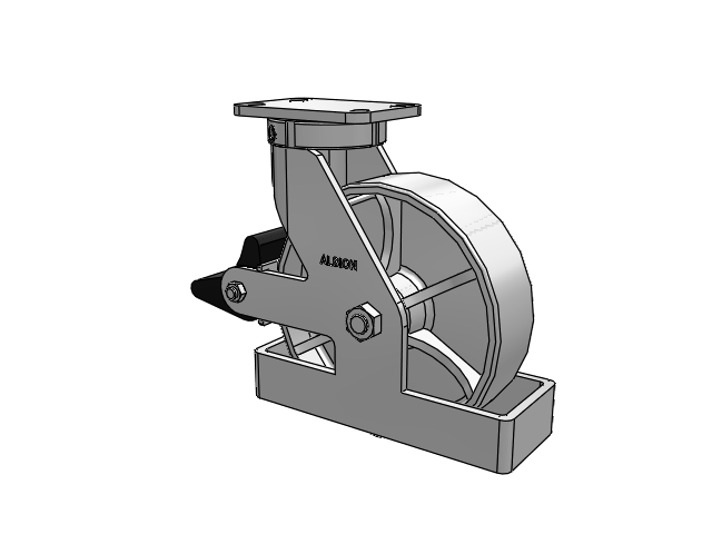 410 Series Top Plate Swivel Caster with 10 x 3 Black Tread on Black Enamel Core MR - Moldon Rubber (Cast Iron Core) Wheel and Poly Lock Integrated Brake