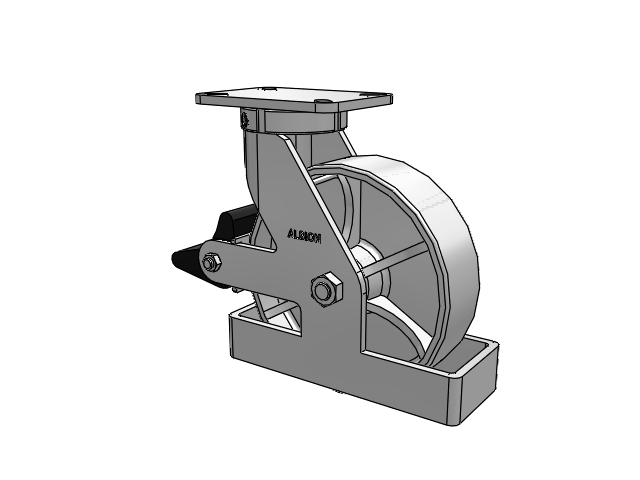 410 Series Top Plate Swivel Caster with 10 x 3 Black Tread on Black Enamel Core MR - Moldon Rubber (Cast Iron Core) Wheel and Poly Lock Integrated Brake
