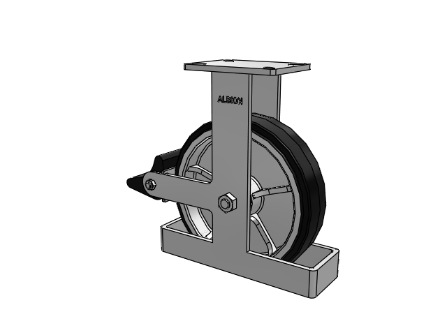 410 Series Top Plate Rigid Caster with 12 x 3 Black Tread on Black Enamel Core MR - Moldon Rubber (Cast Iron Core) Wheel and Poly Lock Integrated Brake