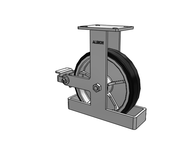 410 Series Top Plate Rigid Caster with 12 x 3 Black Tread on Black Enamel Core MR - Moldon Rubber (Cast Iron Core) Wheel and Poly Cam Brake