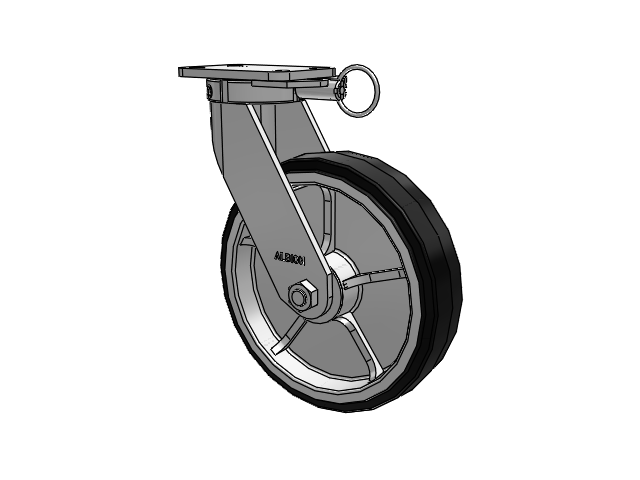 410 Series Top Plate Swivel Caster with 12 x 3 Black Tread on Black Enamel Core MR - Moldon Rubber (Cast Iron Core) Wheel