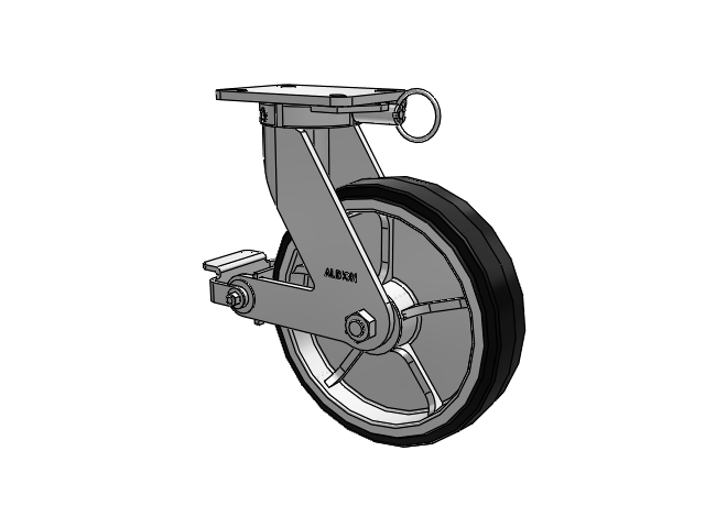 410 Series Top Plate Swivel Caster with 12 x 3 Black Tread on Black Enamel Core MR - Moldon Rubber (Cast Iron Core) Wheel and Poly Cam Brake