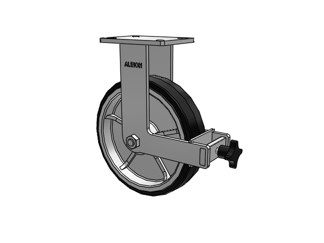 410 Series Top Plate Rigid Caster with 12 x 3 Black Tread on Black Enamel Core MR - Moldon Rubber (Cast Iron Core) Wheel and Face Brake