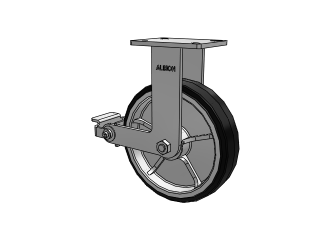 410 Series Top Plate Rigid Caster with 12 x 3 Black Tread on Black Enamel Core MR - Moldon Rubber (Cast Iron Core) Wheel and Poly Cam Brake