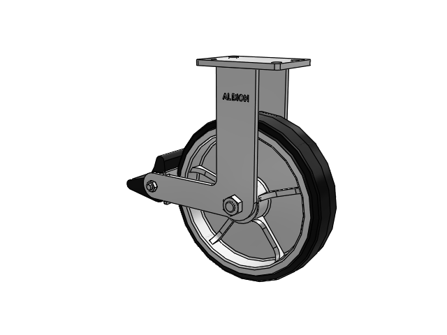 410 Series Top Plate Rigid Caster with 12 x 3 Black Tread on Black Enamel Core MR - Moldon Rubber (Cast Iron Core) Wheel and Poly Lock Integrated Brake