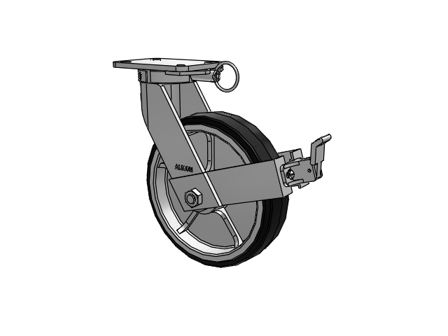 410 Series Top Plate Swivel Caster with 12 x 3 Black Tread on Black Enamel Core MR - Moldon Rubber (Cast Iron Core) Wheel and Face Brake