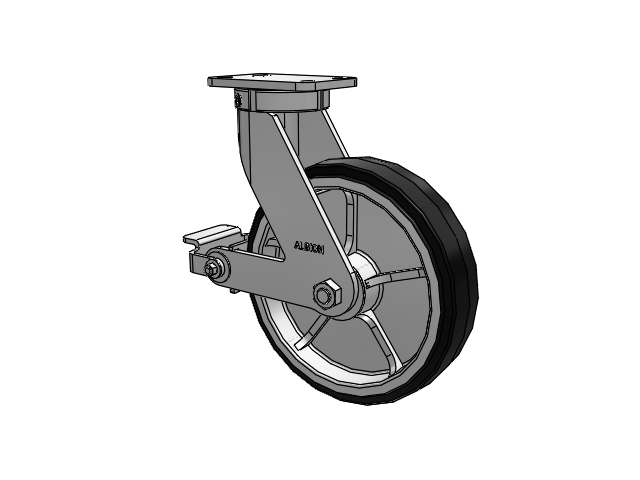410 Series Top Plate Swivel Caster with 12 x 3 Black Tread on Black Enamel Core MR - Moldon Rubber (Cast Iron Core) Wheel and Poly Cam Brake