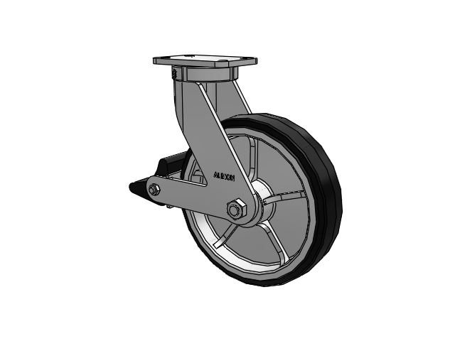 410 Series Top Plate Swivel Caster with 12 x 3 Black Tread on Black Enamel Core MR - Moldon Rubber (Cast Iron Core) Wheel and Poly Lock Integrated Brake