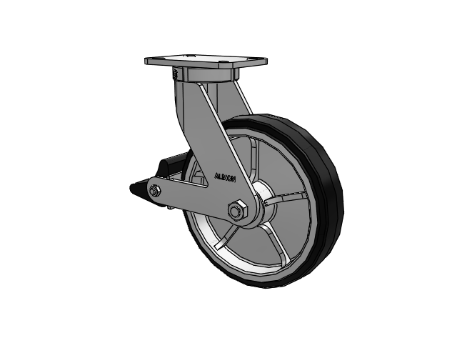 410 Series Top Plate Swivel Caster with 12 x 3 Black Tread on Black Enamel Core MR - Moldon Rubber (Cast Iron Core) Wheel and Poly Lock Integrated Brake