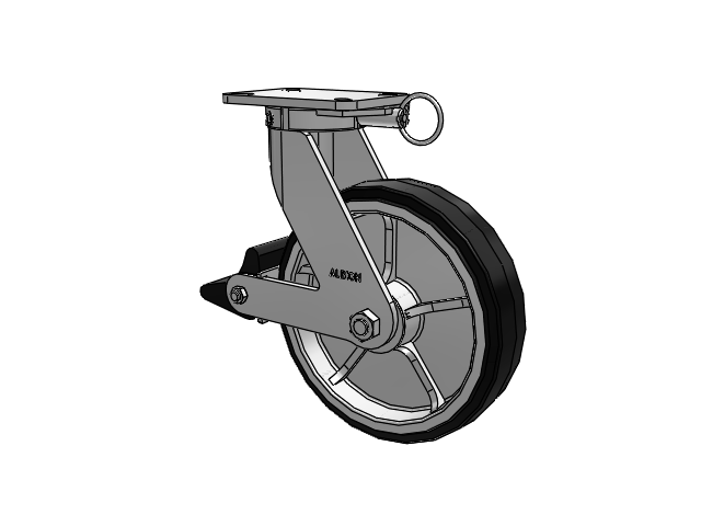410 Series Top Plate Swivel Caster with 12 x 3 Black Tread on Black Enamel Core MR - Moldon Rubber (Cast Iron Core) Wheel and Poly Lock Integrated Brake