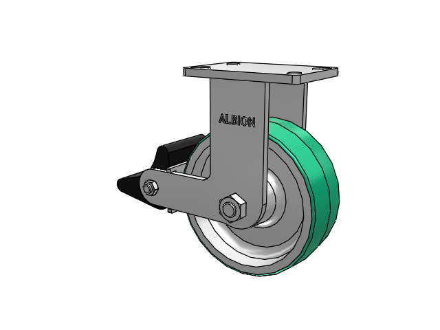 410 Series Top Plate Rigid Caster with 8 x 3 Green Tread on Aluminum Core PD - Polyurethane (Aluminum Core) Wheel and Poly Lock Integrated Brake