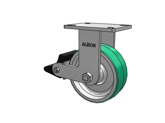 410 Series Top Plate Rigid Caster with 8 x 3 Green Tread on Aluminum Core PD - Polyurethane (Aluminum Core) Wheel and Poly Lock Integrated Brake