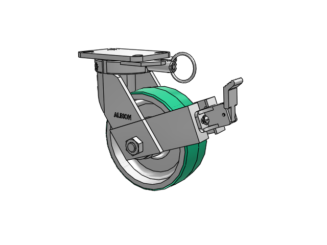 410 Series Top Plate Swivel Caster with 8 x 3 Green Tread on Aluminum Core PD - Polyurethane (Aluminum Core) Wheel and Face Brake