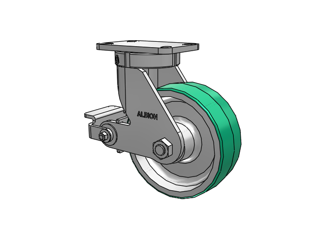 410 Series Top Plate Swivel Caster with 8 x 3 Green Tread on Aluminum Core PD - Polyurethane (Aluminum Core) Wheel and Poly Cam Brake