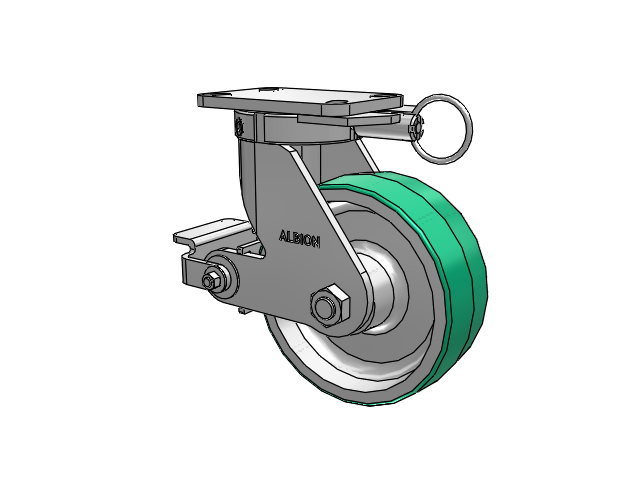 410 Series Top Plate Swivel Caster with 8 x 3 Green Tread on Aluminum Core PD - Polyurethane (Aluminum Core) Wheel and Poly Cam Brake