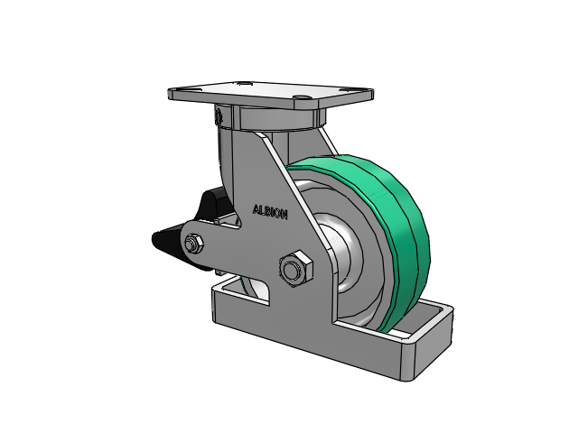 410 Series Top Plate Swivel Caster with 8 x 3 Green Tread on Aluminum Core PD - Polyurethane (Aluminum Core) Wheel and Poly Lock Integrated Brake