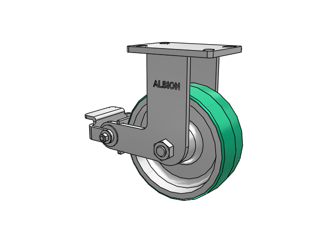 410 Series Top Plate Rigid Caster with 8 x 3 Green Tread on Aluminum Core PD - Polyurethane (Aluminum Core) Wheel and Poly Cam Brake