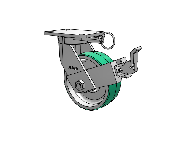 410 Series Top Plate Swivel Caster with 8 x 3 Green Tread on Aluminum Core PD - Polyurethane (Aluminum Core) Wheel and Face Brake