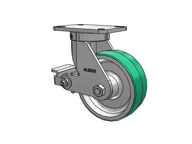 410 Series Top Plate Swivel Caster with 8 x 3 Green Tread on Aluminum Core PD - Polyurethane (Aluminum Core) Wheel and Poly Cam Brake