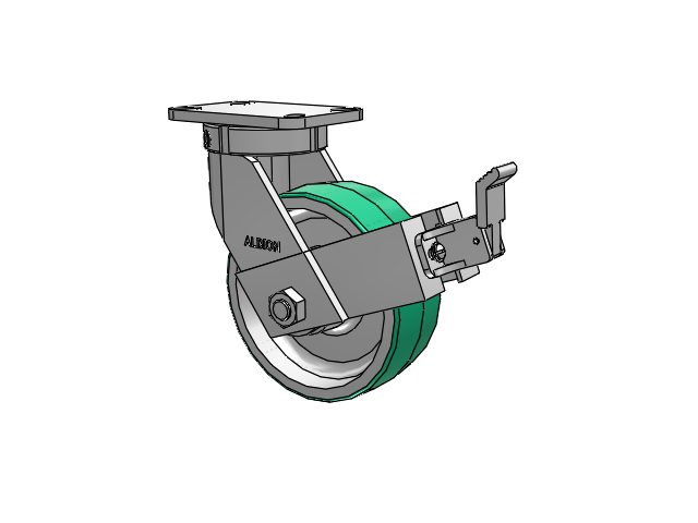 410 Series Top Plate Swivel Caster with 8 x 3 Green Tread on Aluminum Core PD - Polyurethane (Aluminum Core) Wheel and Face Brake