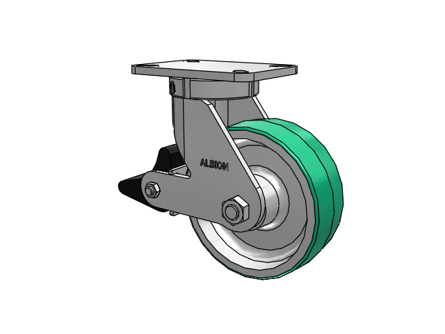 410 Series Top Plate Swivel Caster with 8 x 3 Green Tread on Aluminum Core PD - Polyurethane (Aluminum Core) Wheel and Poly Lock Integrated Brake