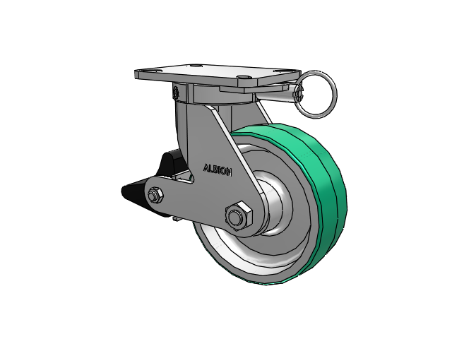 410 Series Top Plate Swivel Caster with 8 x 3 Green Tread on Aluminum Core PD - Polyurethane (Aluminum Core) Wheel and Poly Lock Integrated Brake