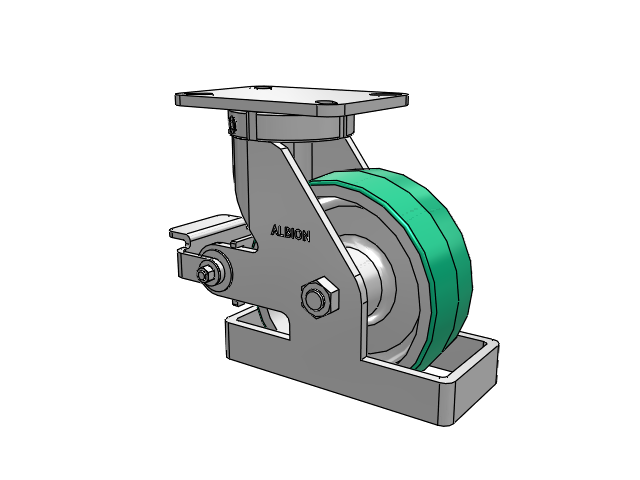 410 Series Top Plate Swivel Caster with 8 x 3 Green Tread on Aluminum Core PD - Polyurethane (Aluminum Core) Wheel and Poly Cam Brake