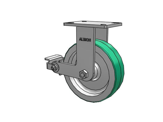 410 Series Top Plate Rigid Caster with 10 x 3 Green Tread on Aluminum Core PD - Polyurethane (Aluminum Core) Wheel and Poly Cam Brake