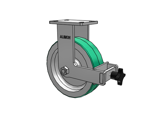 410 Series Top Plate Rigid Caster with 10 x 3 Green Tread on Aluminum Core PD - Polyurethane (Aluminum Core) Wheel and Face Brake