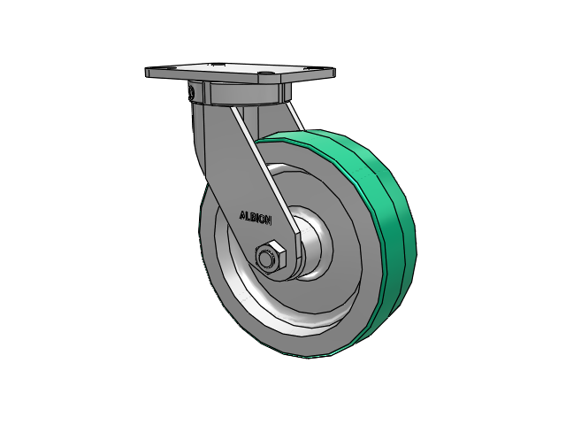 410 Series Top Plate Swivel Caster with 10 x 3 Green Tread on Aluminum Core PD - Polyurethane (Aluminum Core) Wheel