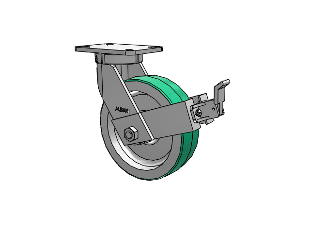 410 Series Top Plate Swivel Caster with 10 x 3 Green Tread on Aluminum Core PD - Polyurethane (Aluminum Core) Wheel and Face Brake