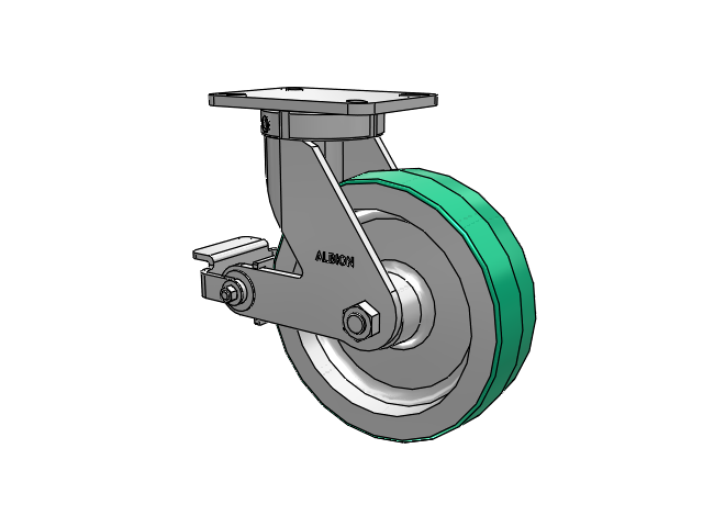410 Series Top Plate Swivel Caster with 10 x 3 Green Tread on Aluminum Core PD - Polyurethane (Aluminum Core) Wheel and Poly Cam Brake