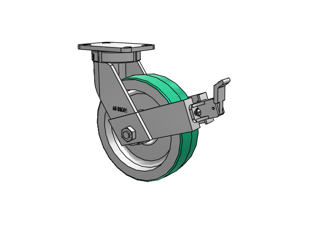 410 Series Top Plate Swivel Caster with 10 x 3 Green Tread on Aluminum Core PD - Polyurethane (Aluminum Core) Wheel and Face Brake