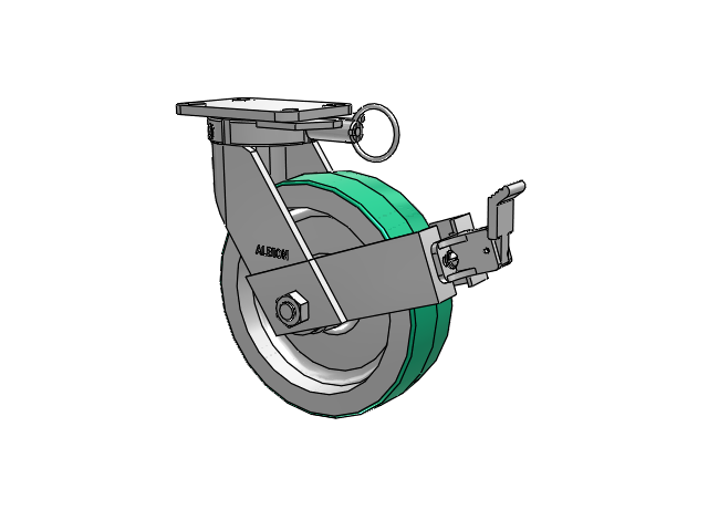 410 Series Top Plate Swivel Caster with 10 x 3 Green Tread on Aluminum Core PD - Polyurethane (Aluminum Core) Wheel and Face Brake