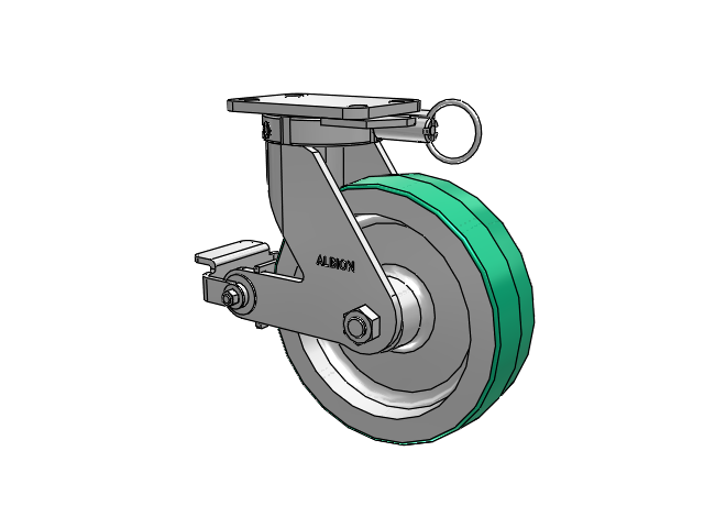 410 Series Top Plate Swivel Caster with 10 x 3 Green Tread on Aluminum Core PD - Polyurethane (Aluminum Core) Wheel and Poly Cam Brake