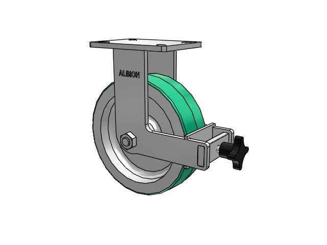 410 Series Top Plate Rigid Caster with 10 x 3 Green Tread on Aluminum Core PD - Polyurethane (Aluminum Core) Wheel and Face Brake