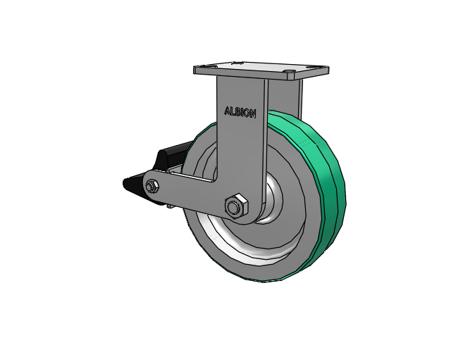 410 Series Top Plate Rigid Caster with 10 x 3 Green Tread on Aluminum Core PD - Polyurethane (Aluminum Core) Wheel and Poly Lock Integrated Brake