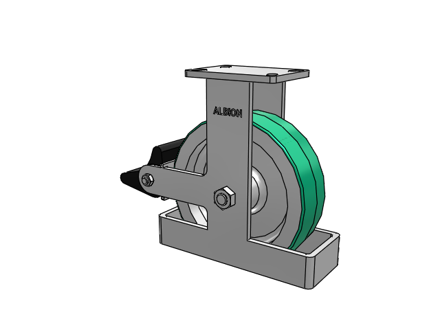 410 Series Top Plate Rigid Caster with 10 x 3 Green Tread on Aluminum Core PD - Polyurethane (Aluminum Core) Wheel and Poly Lock Integrated Brake