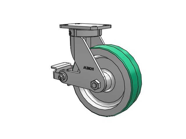 410 Series Top Plate Swivel Caster with 10 x 3 Green Tread on Aluminum Core PD - Polyurethane (Aluminum Core) Wheel and Poly Cam Brake