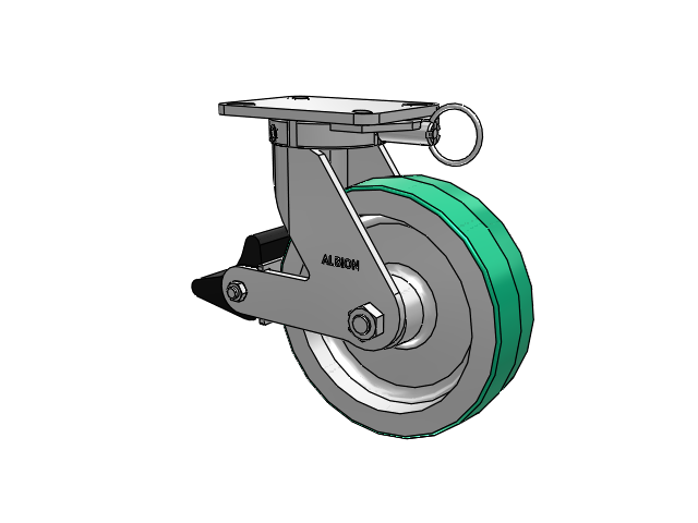 410 Series Top Plate Swivel Caster with 10 x 3 Green Tread on Aluminum Core PD - Polyurethane (Aluminum Core) Wheel and Poly Lock Integrated Brake